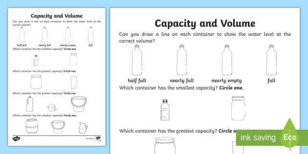 everyday objects capacity worksheet twinkl resources