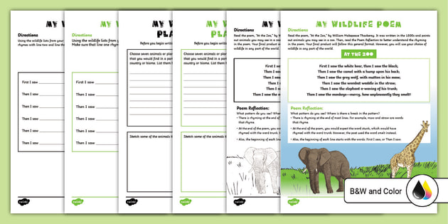 Sixth Grade National Wildlife Week Poem Activity