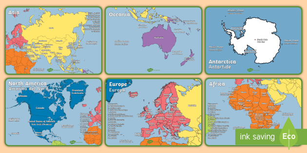 Continent Maps Educational Geography 7 POSTER SET 