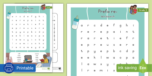 Prefix re- Word search