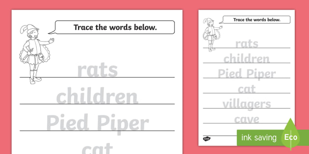 The Pied Piper Trace the Words Worksheets (teacher made)