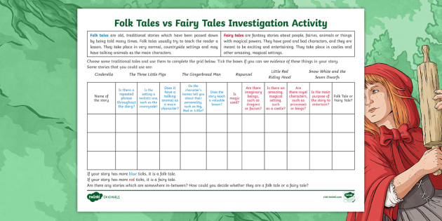 Folk Tales Vs Fairy Tales Traditional Tale Investigation Worksheet