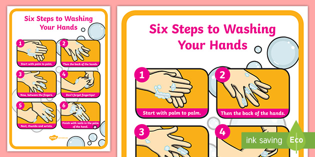 Six Steps to Wash Your Hands Poster (teacher made)
