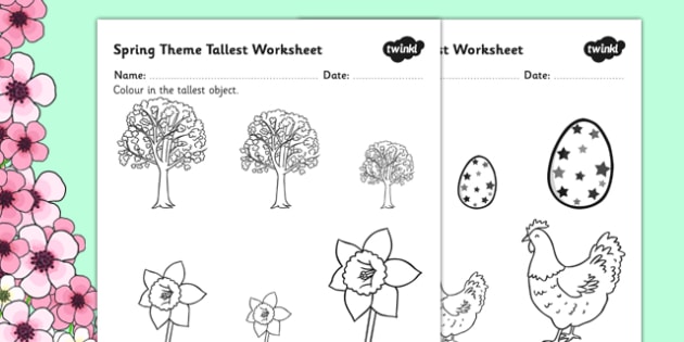free  spring themed themed tallest object worksheet