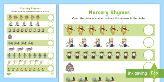 Nursery Rhyme Themed Counting To 10 Worksheet