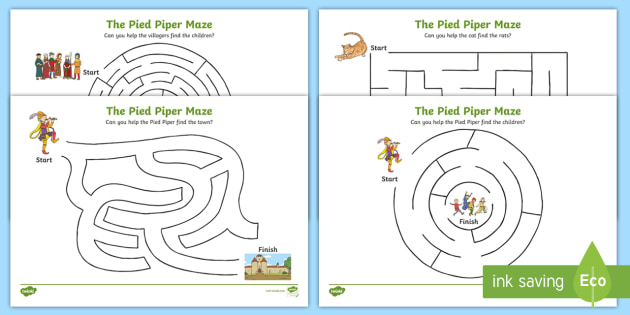 The Pied Piper Differentiated Maze Worksheet / Worksheet Pack