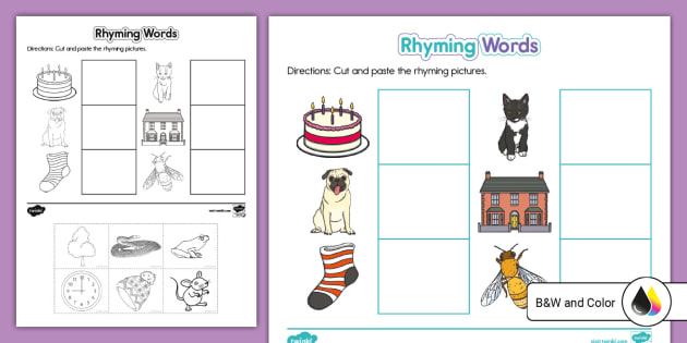 Rhyming Worksheets For Kindergarten Cut And Paste 20 Fun Rhyming Words