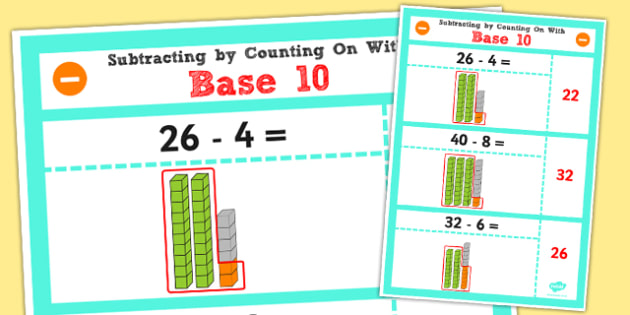 Year 2 Subtraction by Counting On Using Base Ten Display Poster