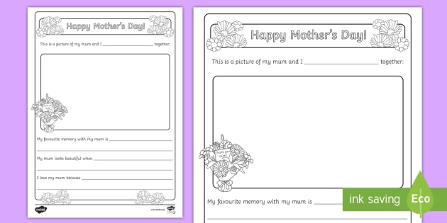 Mother's Day Questionnaire With Portrait Worksheet