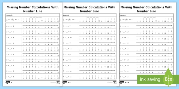 Missing Number Addition with a Number Line Worksheet / Worksheet