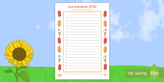 Liste De Choses à Faire Pendant Les Vacances D été Feuille D Activites Liste Des Choses A Faire Les Vacances D Ete
