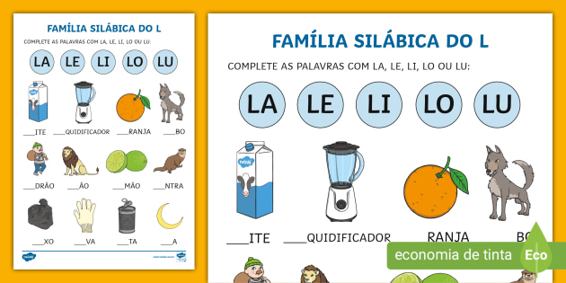 FREE! - Atividade para Completar Palavras com Sílabas