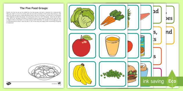 Five Food Groups Worksheet — Healthy Eating (teacher made)