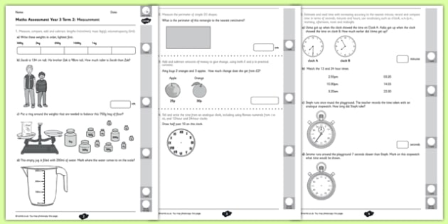 Year 3 Maths Assessment: Measurement Term 2 (teacher made)