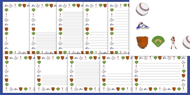 Blank and Lined Journal Writing Pages - Baseball Border