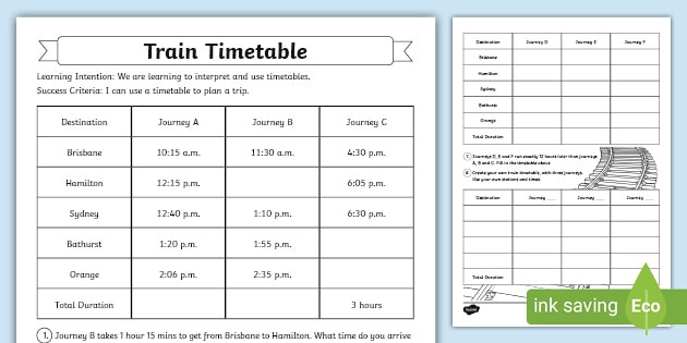 train timetable worksheet teaching resources