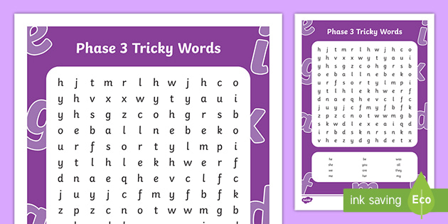 Phase 3 Tricky Words Word Search (teacher made)