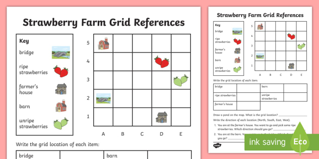 strawberry farm grid reference worksheet activity sheet