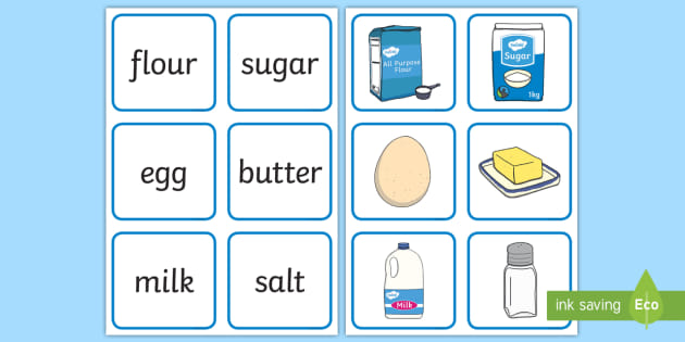 Ingredients Word and Picture Cards (teacher made)