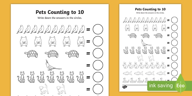 Free Pets Counting Sheet 1 10 Teacher Made