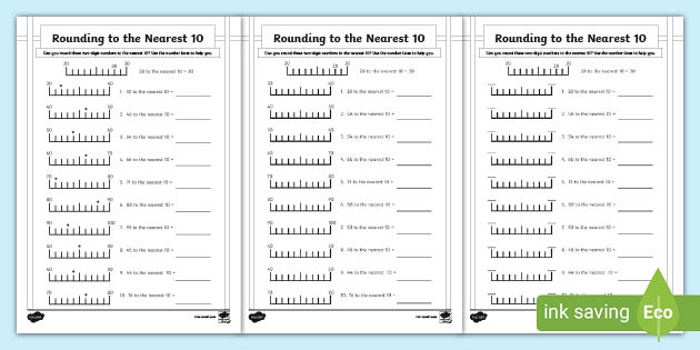 Round each number to the nearest ten Worksheet