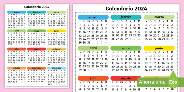 Calendario Horizontal Simple De 2024 Años En Español Calendario
