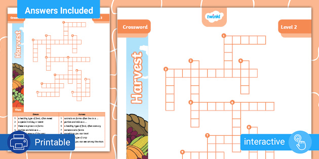 Harvest Crossword Level 2 Twinkl Kids Puzzles