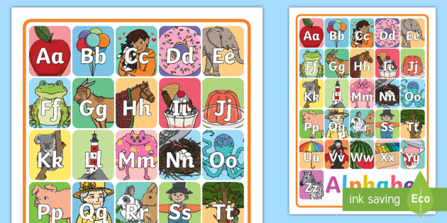 Alphabet set of 6 Charts Numbers Letters Early Learning poster Phonics 