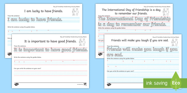 International Day of Friendship Year 2 Handwriting Practice Worksheets