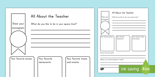 All About The Teacher My Favorite Things Form