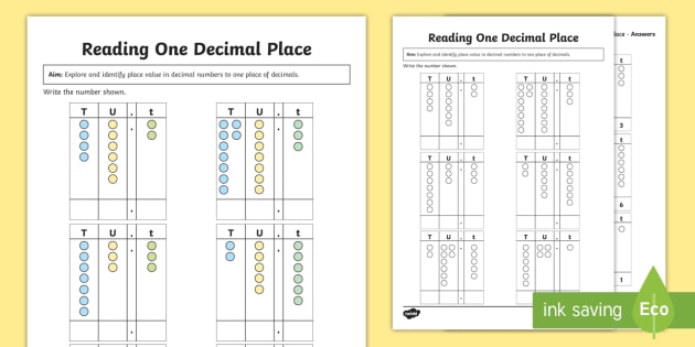 Reading Decimal Places Worksheet