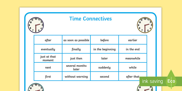 Time Connectives Word Mat Primary Resource Teacher Made