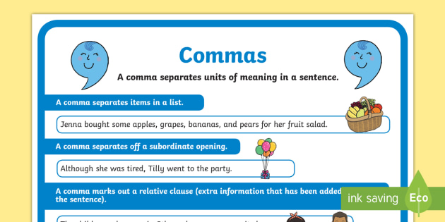 Using Commas Poster - Punctuation - ELA Resources - Twinkl