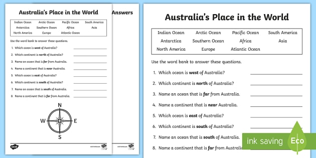 australia s place in the world worksheet worksheet