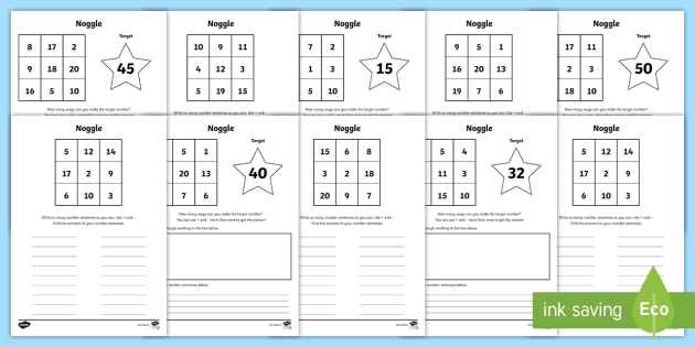 noggle writing number sentences worksheets