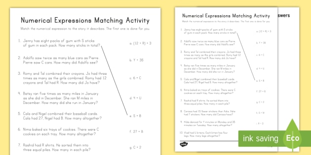 Numerical Expressions Matching Worksheet / Worksheet