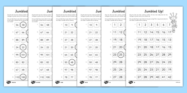 jumbled up number ordering differentiated worksheet worksheet worksheet