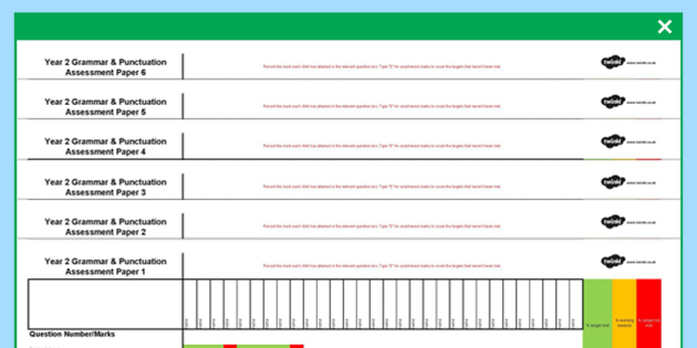 Year 2 English Grammar And Punctuation Assessment Spreadsheet