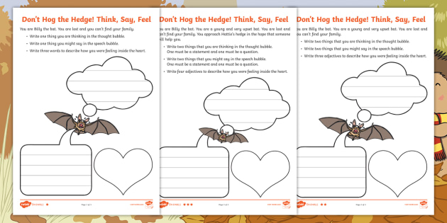 Don't Hog the Hedge! Think, Say, Feel Differentiated Worksheet / Worksheets