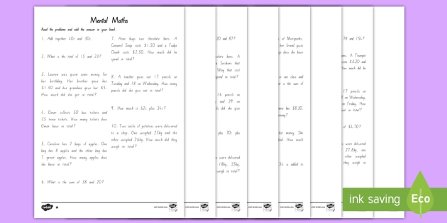 Mental Maths Adding Differentiated Worksheet / Worksheets - New Zealand