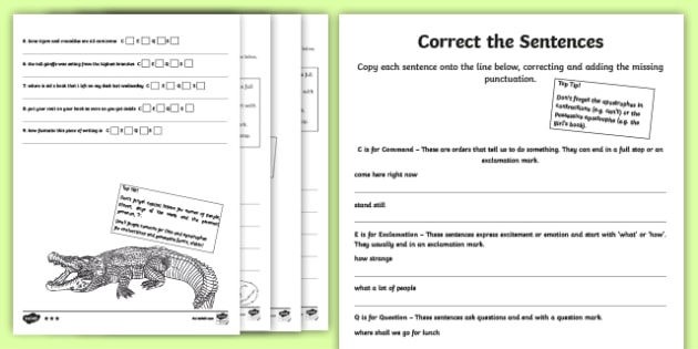 Correct the Punctuation Worksheet | Primary Resources