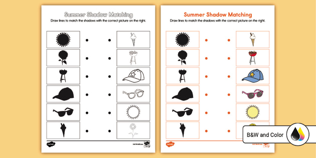 Resource　Match　Shadow　Summer　Printable　Activity　Worksheet