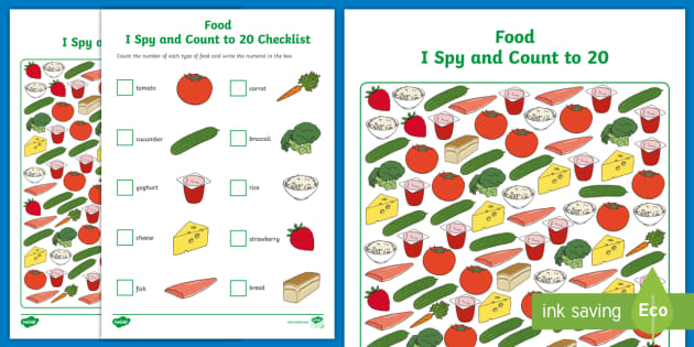 food i spy and count activity to 20