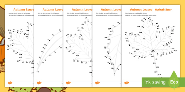 Autumn Leaves Dot to Dot Worksheet / Worksheets English/German
