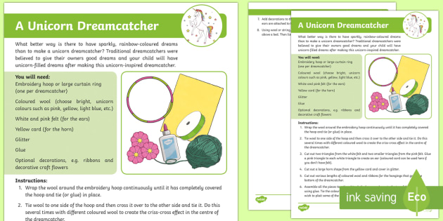 Unicorn Dreamcatcher Craft Instructions Teacher Made