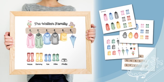 Personalised Family Welly Boots Coats Editable Poster