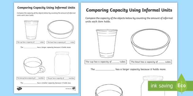 comparing capacity worksheets science resources