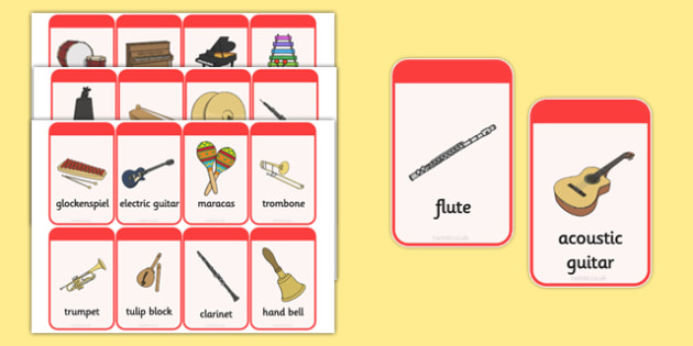 Musical Instrument Flashcards - Music, instrument, action, word