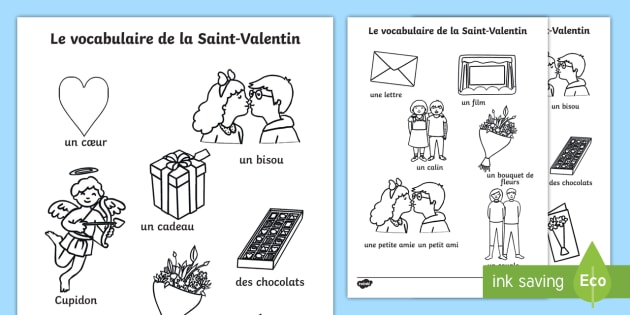 Le Vocabulaire De La Saint Valentin Feuilles De Coloriage