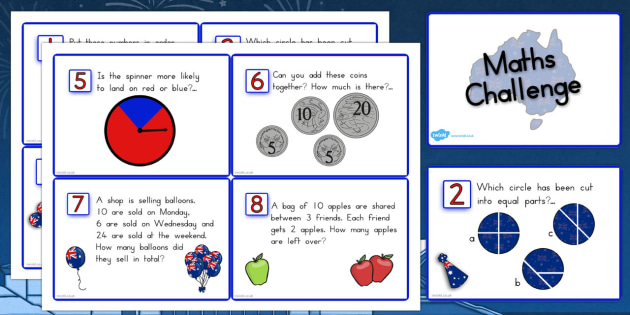 australia day maths challenge cards australia challenge